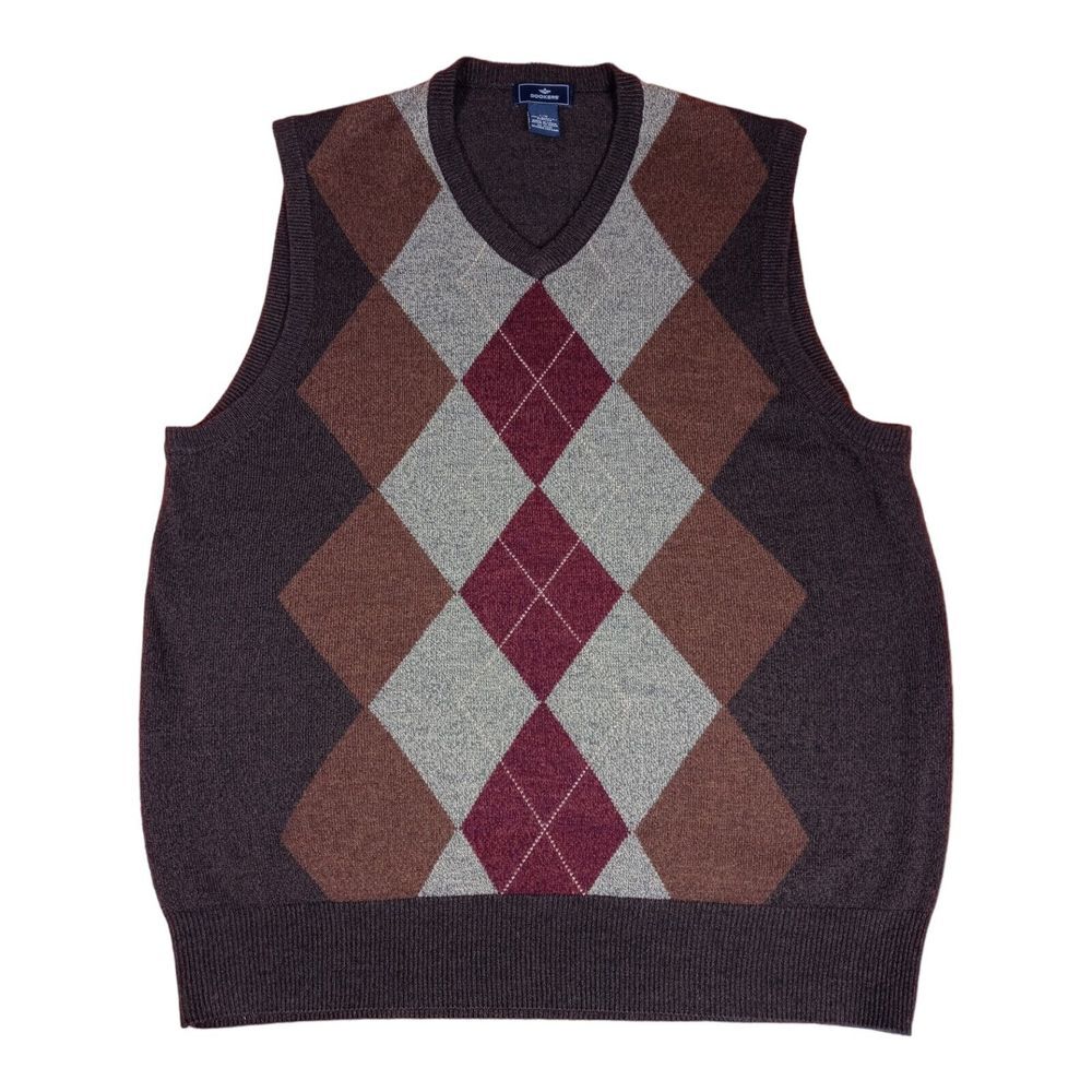 Dockers Argyle Diamond Sweater Vest  Men's Large Academia Pullover V-Neck Grunge
